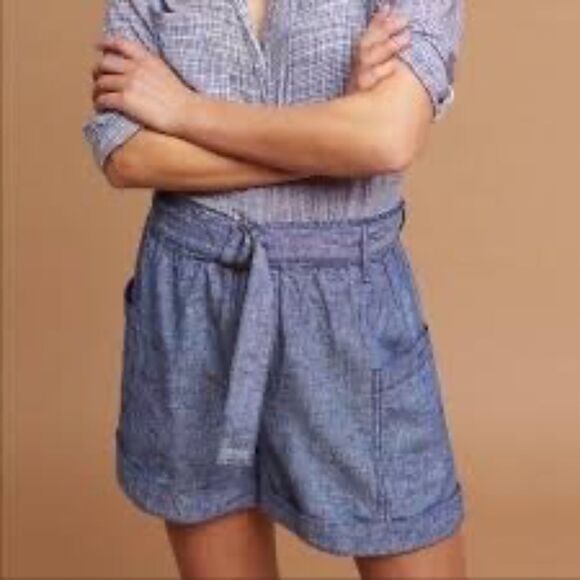 Anthropologie Pants - Anthropologie Hei Hei Marnie Blue NWOT Linen D Ring Belted Shorts Sz S